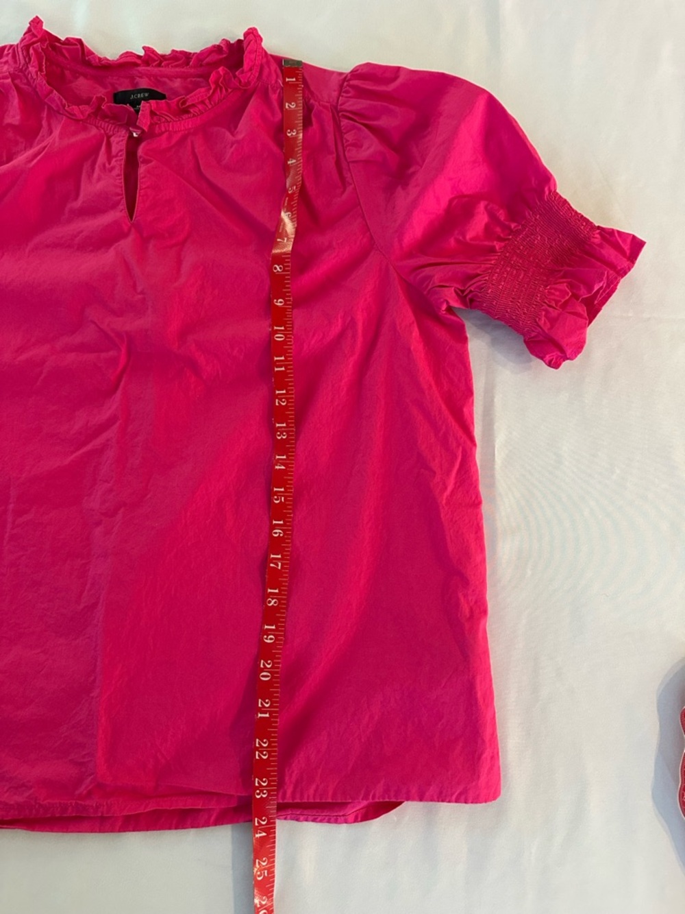 J. Crew Women’s Bright Pink Ruffle Neck Short Sleeve Blouse Sz. M - Picture 6 of 7